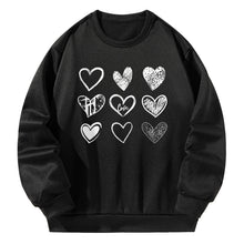 Load image into Gallery viewer, Women Crewneck Sweatshirt Black Pullover Graphic Love-heart Shape Sweatshirt
