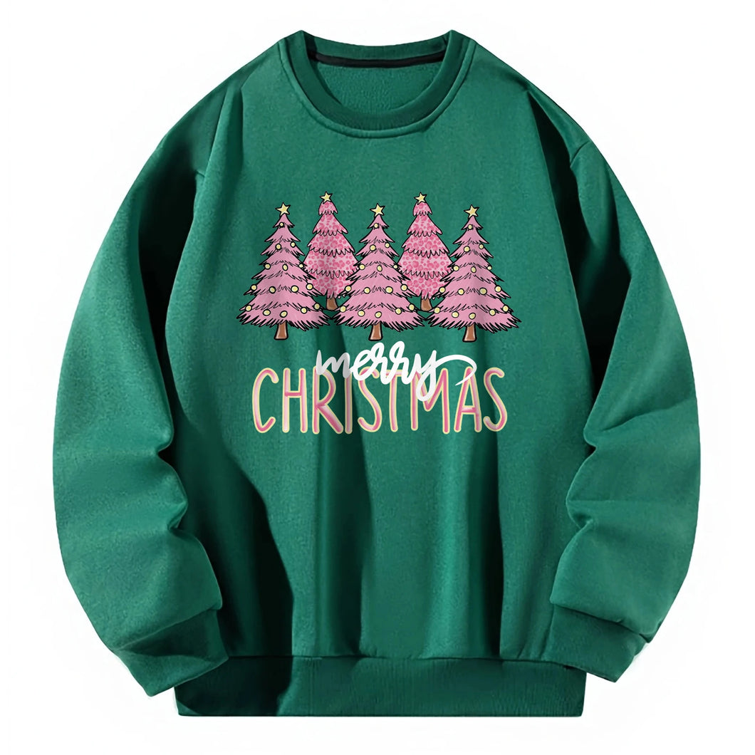 Women Crewneck Sweatshirt Green Pullover Graphic Christmas Tree Sweatshirt