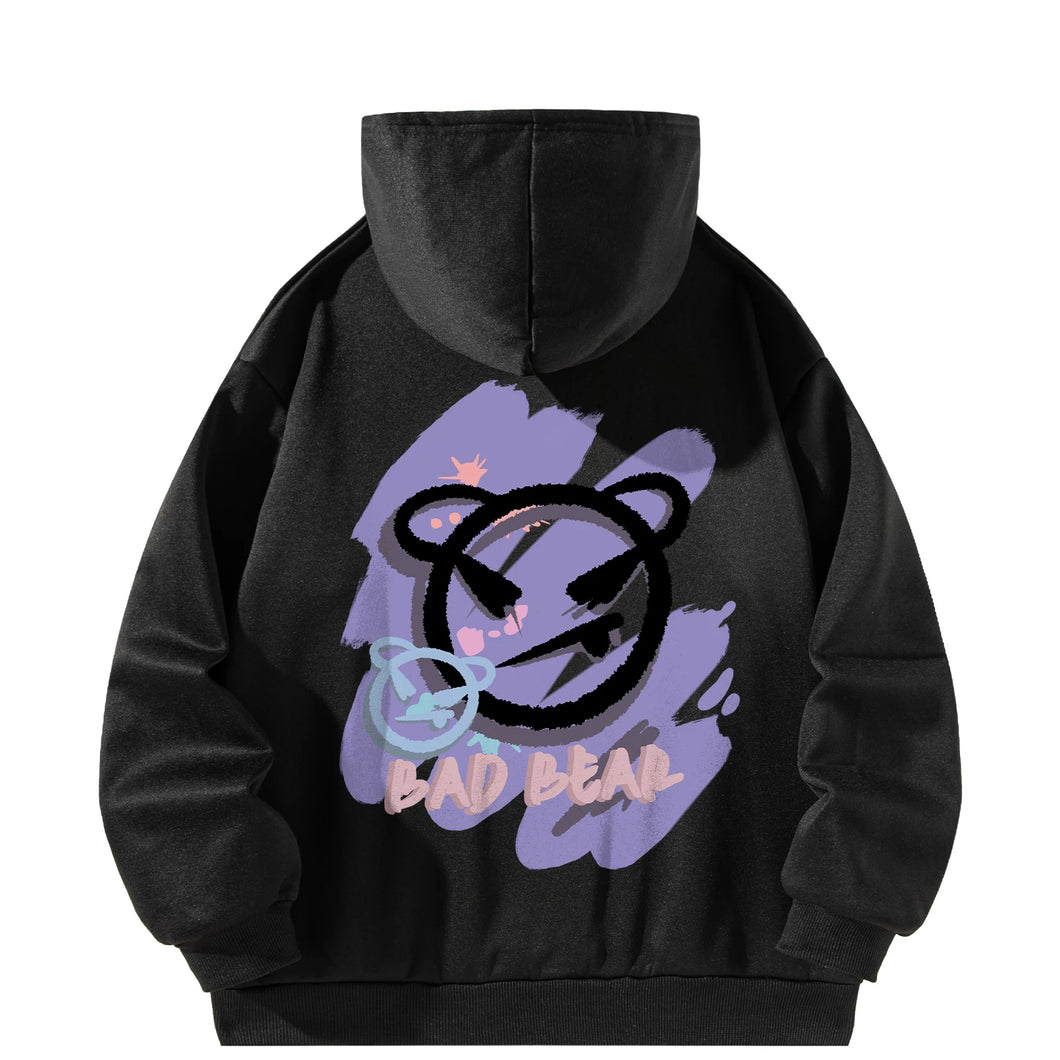 Women Hoody Sweatshirt Black Pullover GraphicTeddy Bear Sweatshirt