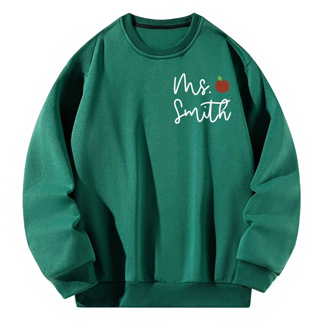 Women Crewneck Sweatshirt Green Pullover Graphic Alphabets Ms. Smith Sweatshirt