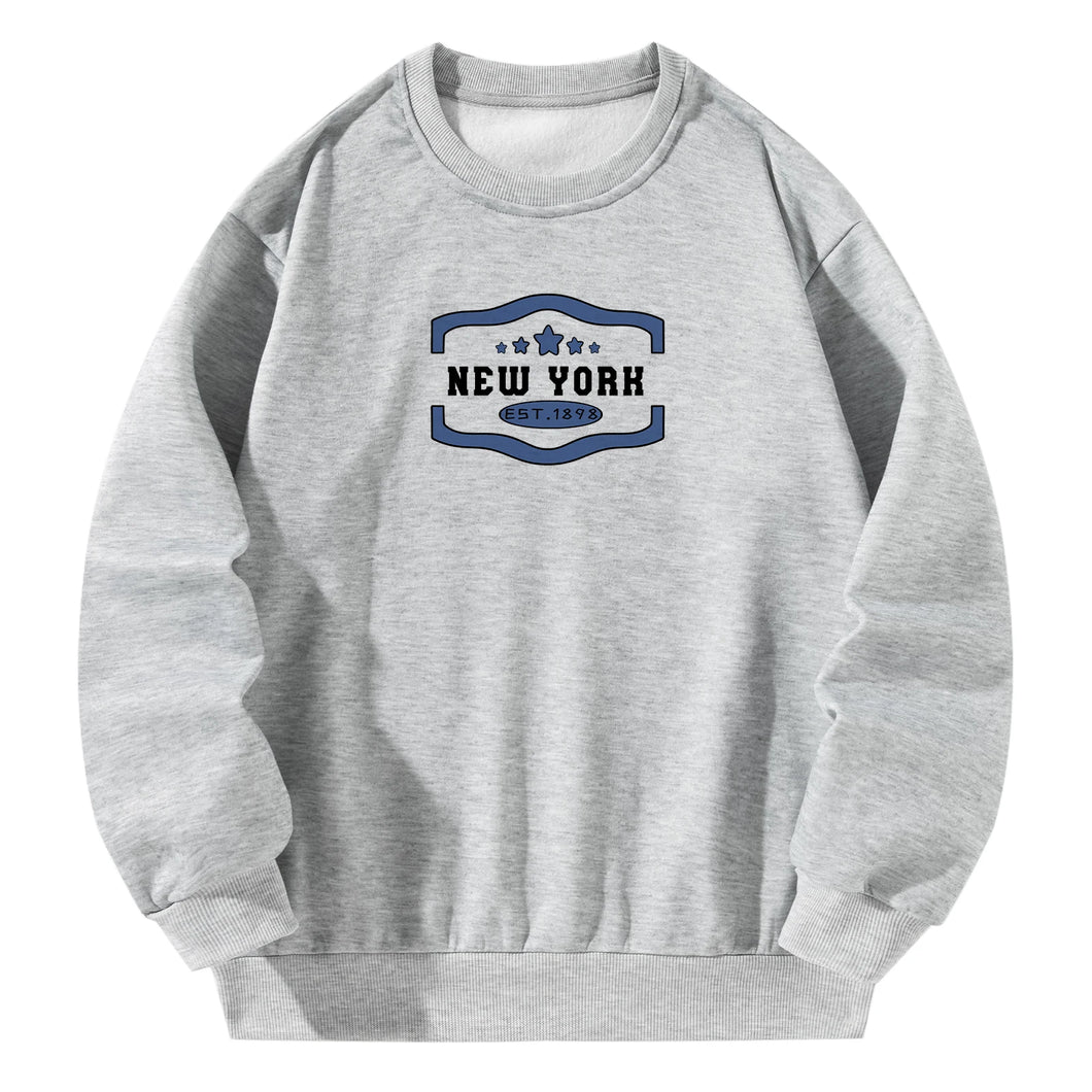 Women Crewneck Sweatshirt Gray Pullover Graphic Alphabets City New York Sweatshirt