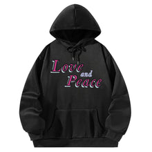 Load image into Gallery viewer, Women Hoody Sweatshirt Black Pullover Graphic Alphabets Love And Peace Sweatshirt
