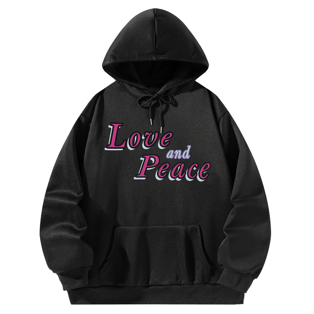 Women Hoody Sweatshirt Black Pullover Graphic Alphabets Love And Peace Sweatshirt