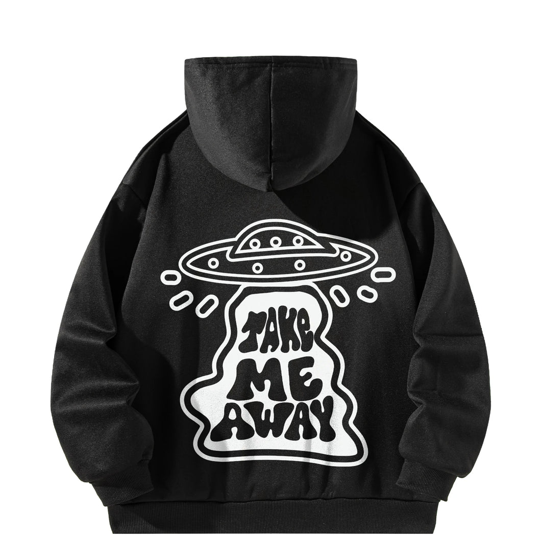 Women Hoody Sweatshirt Black Pullover Graphic UFO Sweatshirt
