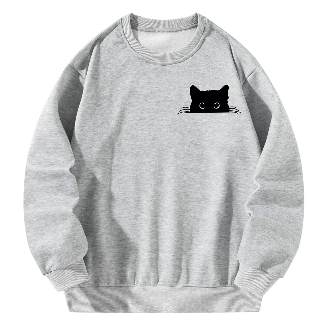 Women Crewneck Sweatshirt Gray Pullover Graphic Cute Kitten Sweatshirt