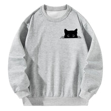 Load image into Gallery viewer, Women Crewneck Sweatshirt Gray Pullover Graphic Cute Kitten Sweatshirt
