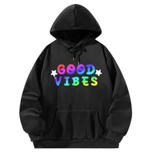 Load image into Gallery viewer, Women Hoody Sweatshirt Black Pullover Graphic Alphabets GOOD VIBES Sweatshirt
