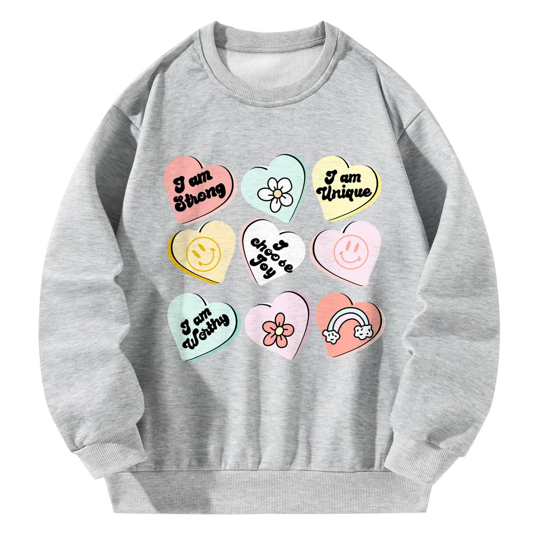 Women Crewneck Sweatshirt Gray Pullover Graphic Love Sweatshirt