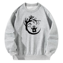 Load image into Gallery viewer, Women Crewneck Sweatshirt Gray Pullover Graphic Panda Under The tree Sweatshirt

