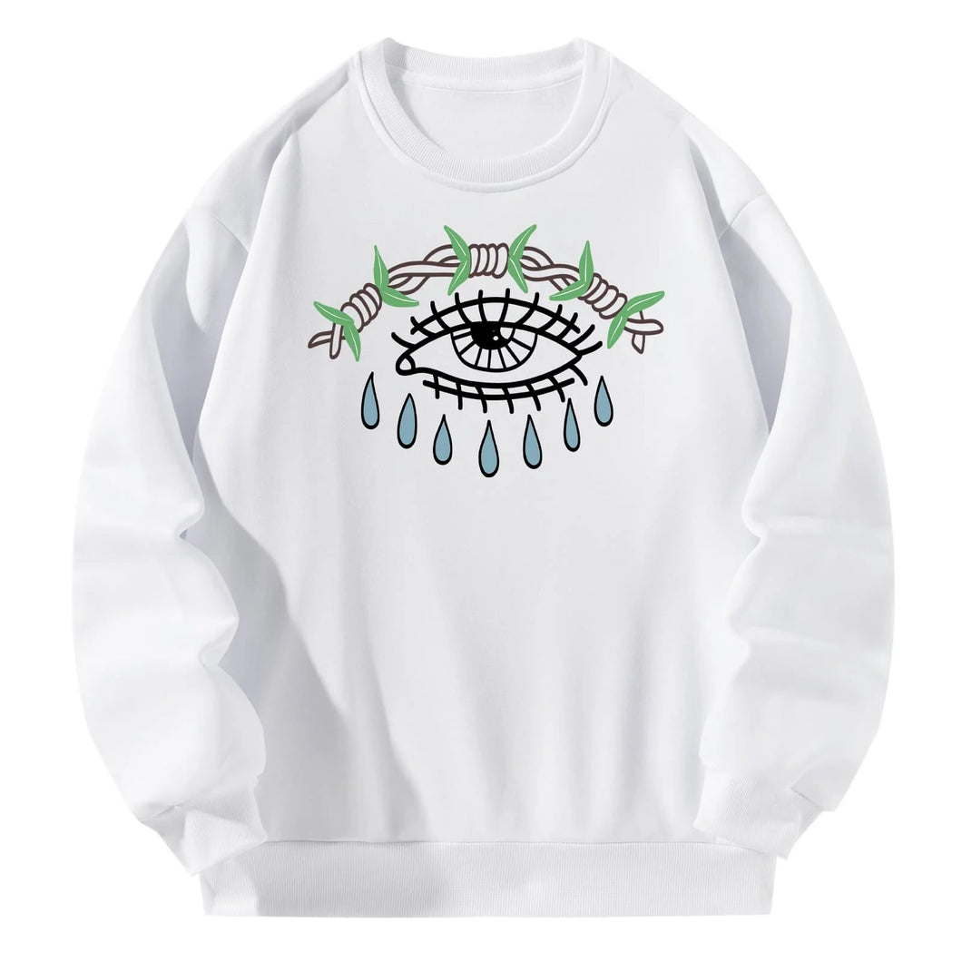  Women Crewneck Sweatshirt White Pullover Graphic Eye Sweatshirt