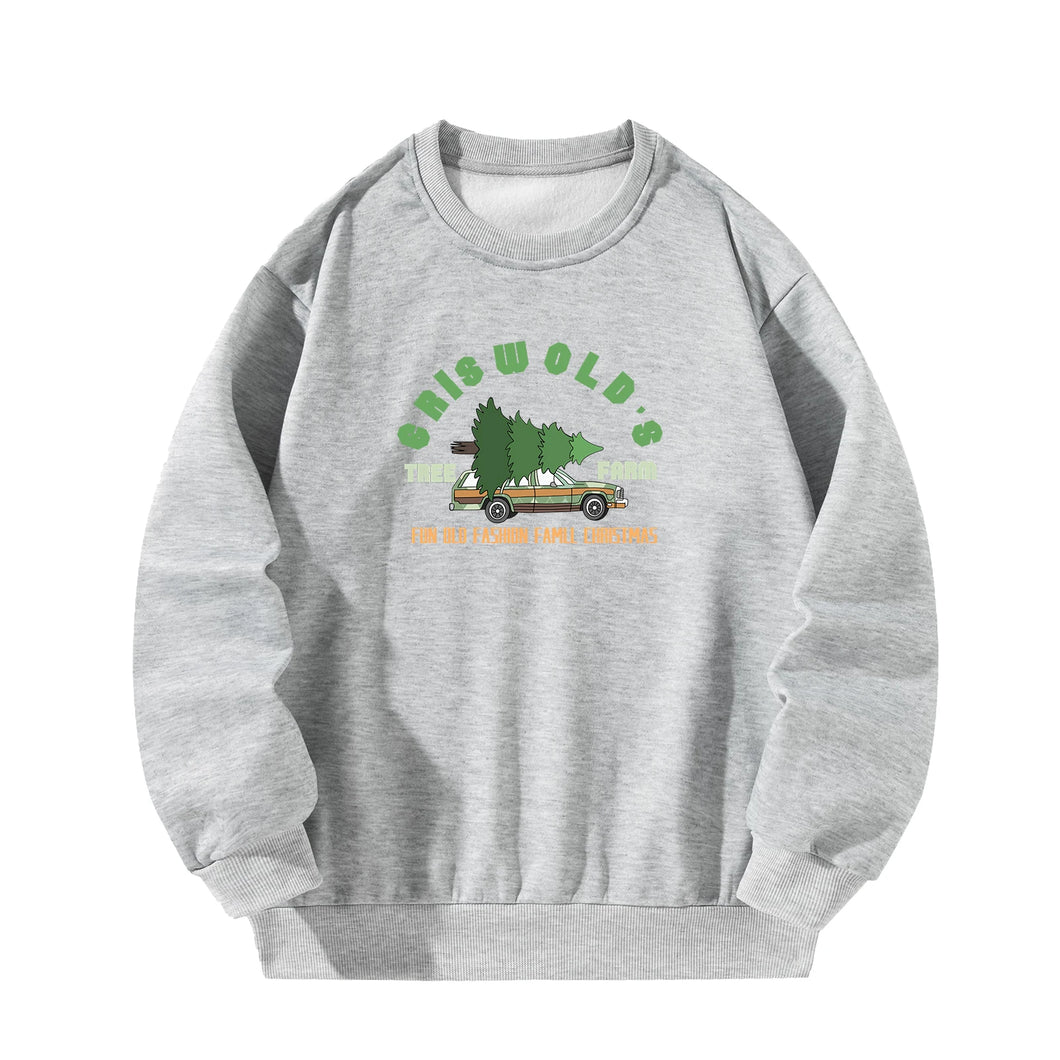 Women Crewneck Sweatshirt Gray Pullover Graphic Christmas Tree Sweatshirt