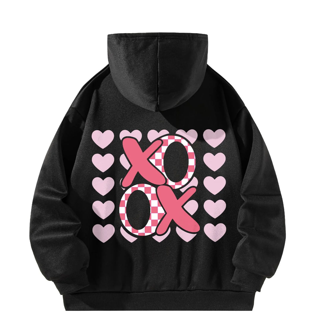 Women Hoody Sweatshirt Black Pullover Graphic Alphabets XO OX Sweatshirt