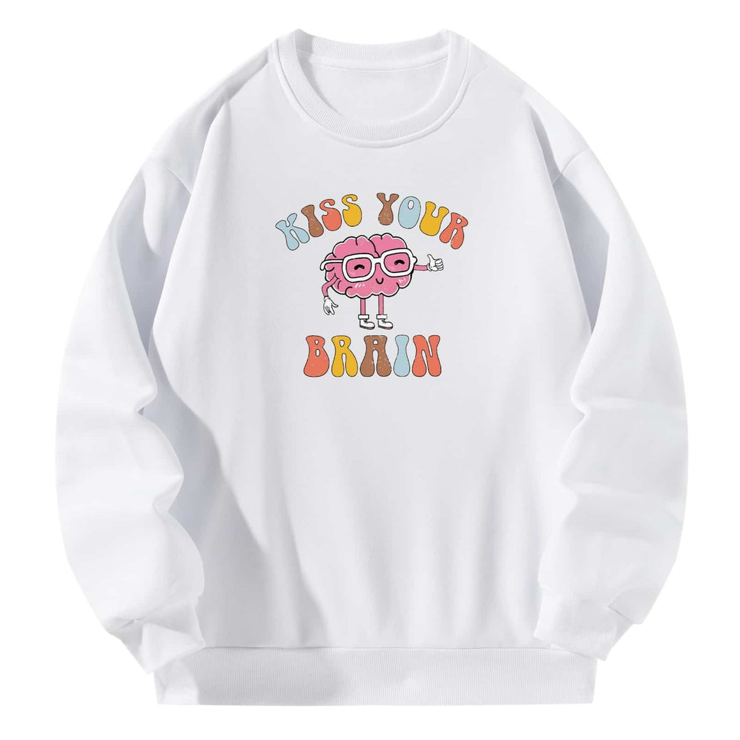Women Crewneck Sweatshirt White Pullover Graphic Brain Sweatshirt