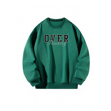 Load image into Gallery viewer, Women Crewneck Sweatshirt Green Pullover Graphic Alphabets OVER Sweatshirt
