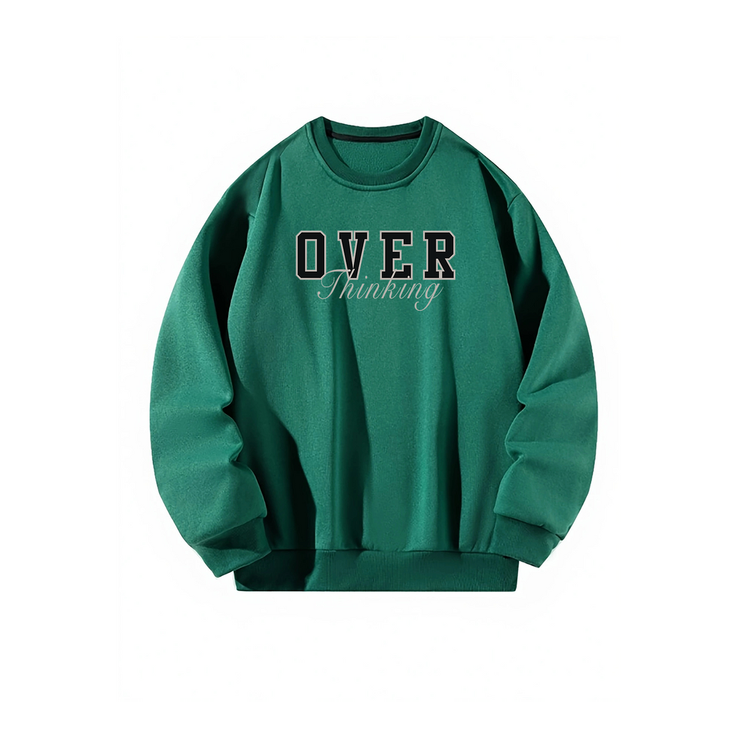 Women Crewneck Sweatshirt Green Pullover Graphic Alphabets OVER Sweatshirt