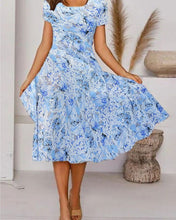 Load image into Gallery viewer, Women&#39;s Summer Blue Floral Medium Dress
