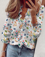 Load image into Gallery viewer, White Floral Print V-neck Long Sleeve Blouese
