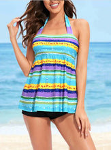 Load image into Gallery viewer, Rainbow Print Striped Loose Tankini
