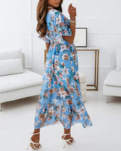 Load image into Gallery viewer, Floral Print Ruffle Hem Shirred Waist Wrap Dress
