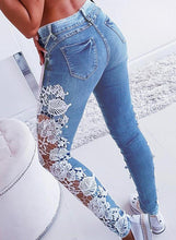 Load image into Gallery viewer, Floral Print Jacquard Long Casual Jeans
