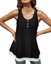 Load image into Gallery viewer, Casual Solid Scoop Neck Fake Button Lace Trim Tank Tops
