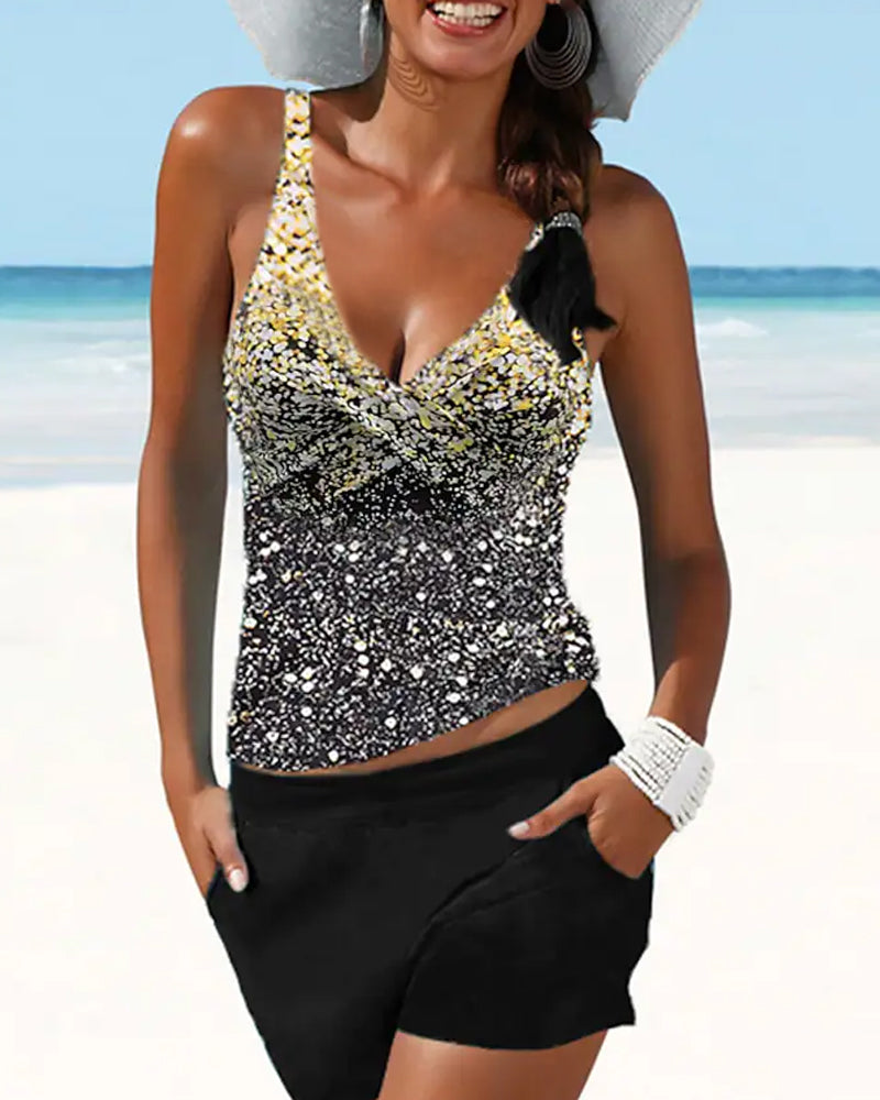 Women's Casual Two Piece Sequin Tankinis