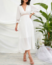Load image into Gallery viewer, Women&#39;s Solid Color White Insert Hollow Out Surplice Neck A-line Dress
