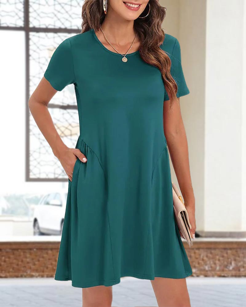 Women's Basic Dress Short Sleeve Solid Color