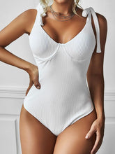 Load image into Gallery viewer, Ribbed Knotted Underwired One-piece Swimsuit
