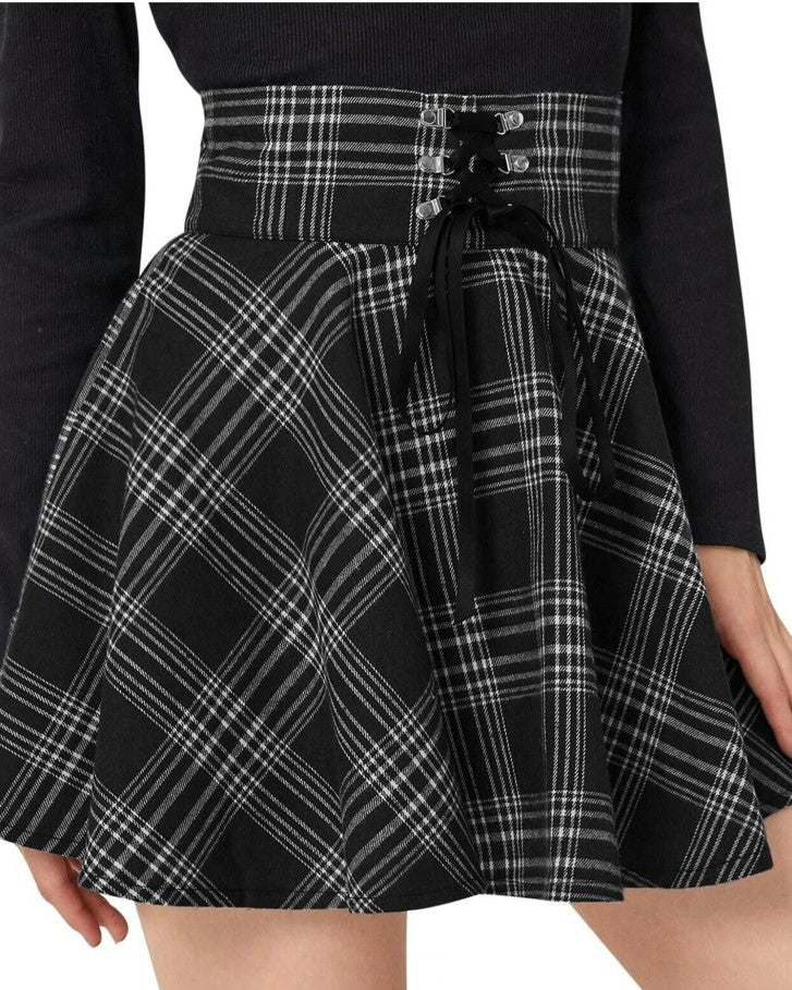 Women's Gothic Punk Plaid Pleated High Waisted Short A-line Flare Mini Skirt
