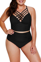 Load image into Gallery viewer, Black Strappy Neck Detail High Waist Swimsuit
