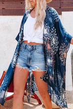Load image into Gallery viewer, Blue Pattern Print Open Front Kimono with Side Slit
