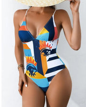 Load image into Gallery viewer, Colorblock Print V-neck One-piece Swimsuits
