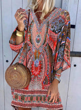 Load image into Gallery viewer, Print 3/4 Sleeves Shift Above Knee Casual/Boho/Vacation Tunic Dresses
