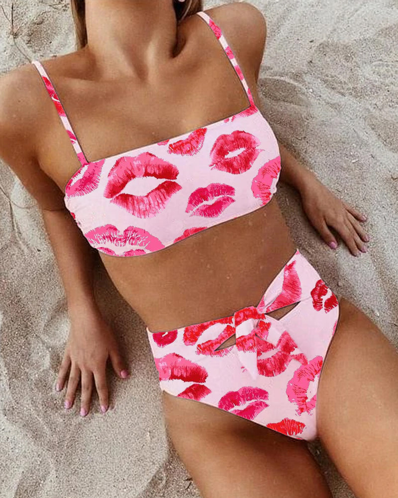 Women's High Waist Lips Print Bikinis
