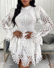 Load image into Gallery viewer, Eyelet Embroidery Bell Sleeve Lace Dress
