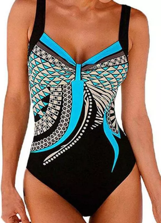 Polyester Geometric One-piece Swimwear