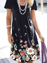 Load image into Gallery viewer, Casual Floral Short Sleeve Knit A-Line Dresses
