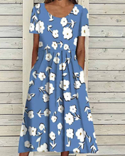 Load image into Gallery viewer, Women&#39;s  Multicolor Flower U-neck  Short Sleeve Dress
