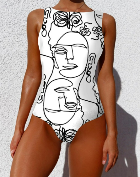 Women Chic Print One Piece Swimsuit Swimwear