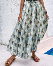 Load image into Gallery viewer, Multicolor Square Geometric Pattern Print Elastic High Waist Pleated A Line Maxi Skirt
