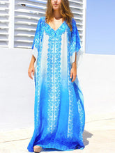 Load image into Gallery viewer, Women Ombre Print V-Neck Sun Protection Maxi Dress Cover Up Swimsuit
