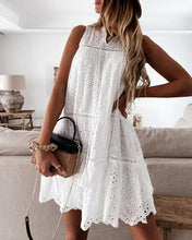 Load image into Gallery viewer, Eyelet Embroidery Tassel Design Ruched Casual Dress
