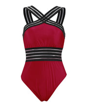 Load image into Gallery viewer, Women’s See-Through Striped Corset One-Piece Swimsuits

