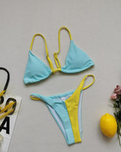 Load image into Gallery viewer, Women&#39;s Brazilian Patchwork Split Swimwear Sexy Deep V-neck Sling Tops Thong
