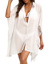 Load image into Gallery viewer, Solid Color Swiss Dot Collared Button Front Cover-ups Swimwear
