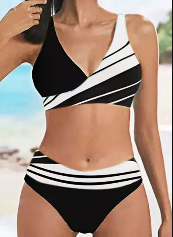 Striped Print Bikini Set