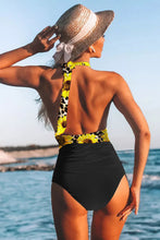 Load image into Gallery viewer, Sunflower Halter Plunging One-piece Swimsuit
