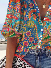 Load image into Gallery viewer, Folk pattern Paisley button loose top shirt plus size
