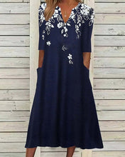 Load image into Gallery viewer, Women Summer Print V-Neck Half Sleeve Dress

